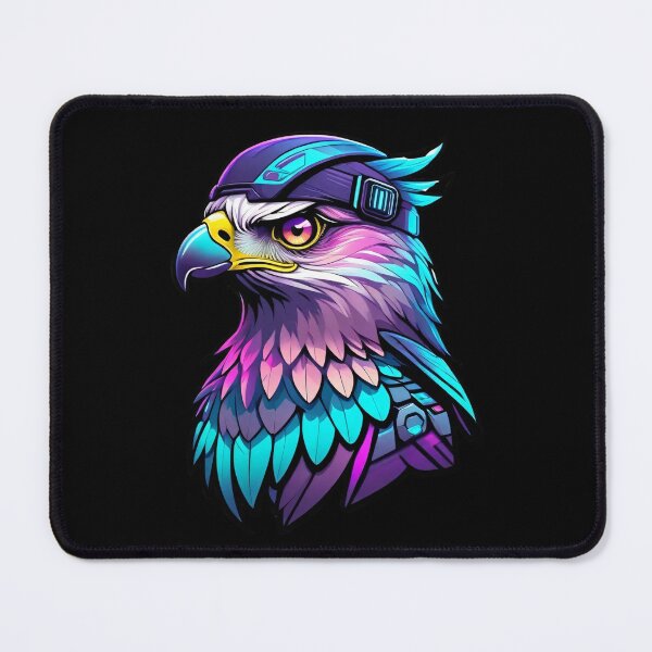 Item preview, Futuristic Cyberpunk Eagle Warrior Neon Colors Vibrant Feathers Tech Helmet Digital Illustration Artwork Bold Graphic Modern Design designed and sold by Mimoshi ⭐⭐⭐⭐⭐.