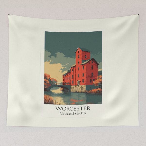 Item preview, Worcester Massachusetts Vintage Travel Poster | Industrial City Art designed and sold by TuncGK.
