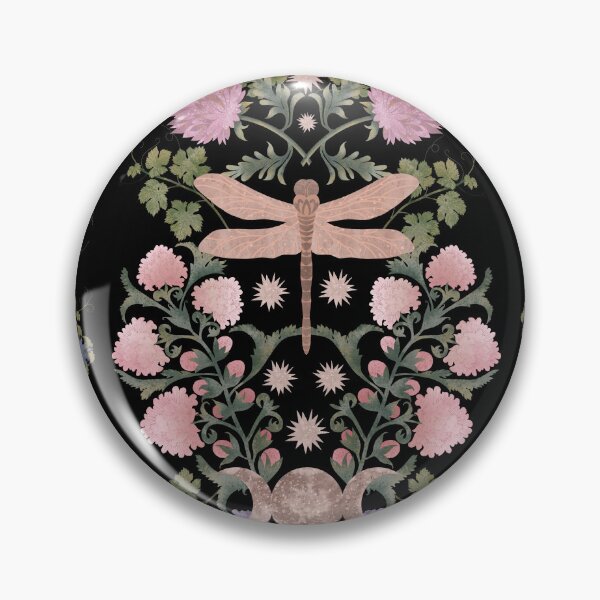 Artikelvorschau, Nahtloses botanisches Muster. Ornament mit Aquarelllibelle und rosa Blüten auf schwarzem Hintergrund. Skandinavisches traditionelles Motiv oder Volksstilmuster entworfen und verkauft von Grin Katalina Floral Patterns & Cozy Art.