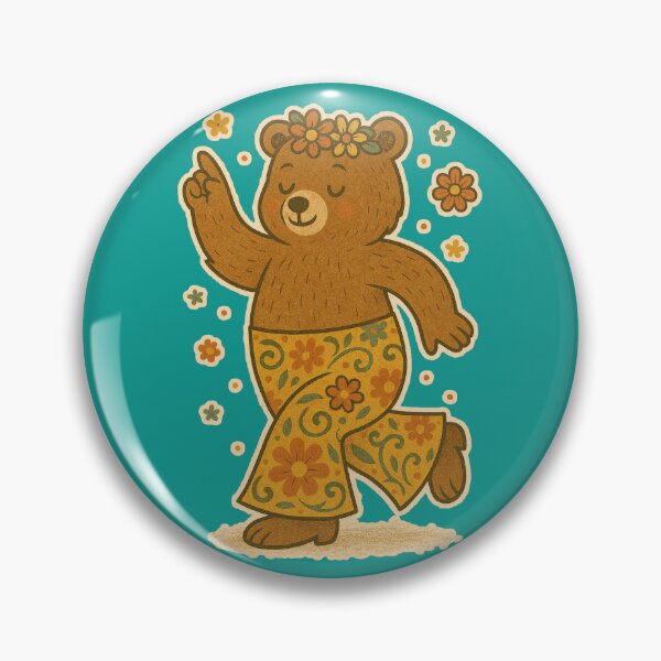 Item preview, Groovy Bear Dancing Flower Power Retro Illustration designed and sold by LuminShadowArt.