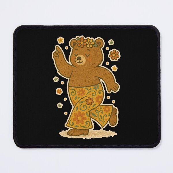 Item preview, Groovy Bear Dancing Flower Power Retro Illustration designed and sold by LuminShadowArt.
