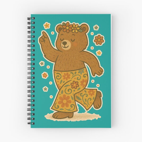 Item preview, Groovy Bear Dancing Flower Power Retro Illustration designed and sold by LuminShadowArt.