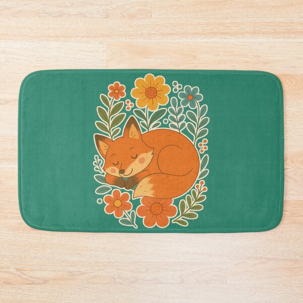 Item preview, Sleeping Fox Cozy Woodland Illustration with Folk Flowers designed and sold by LuminShadowArt.