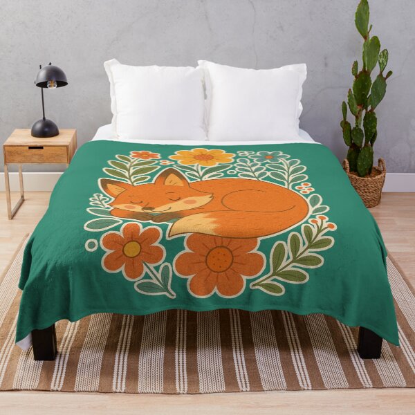 Item preview, Sleeping Fox Cozy Woodland Illustration with Folk Flowers designed and sold by LuminShadowArt.