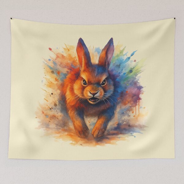 Item preview, Fearless Bunny Fierce Watercolor Rabbit in Motion designed and sold by LuminShadowArt.