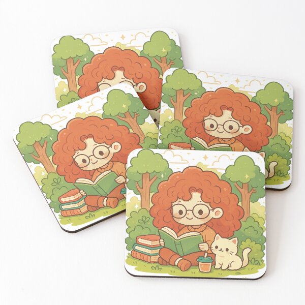Item preview, Cozy Reading Girl with Cat  designed and sold by SunnyJoyStudio.