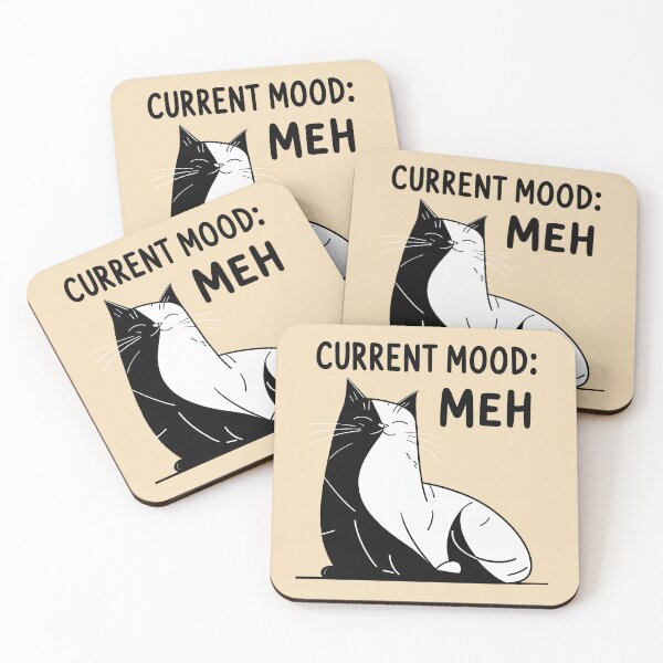 Item preview, Current Mood: Meh – Minimalist Black and White Cat designed and sold by FocusChillax.