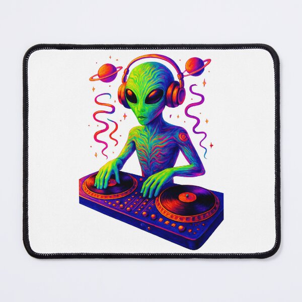 Item preview, DJ alien at the mixing desk designed and sold by Chris-DesignLab.