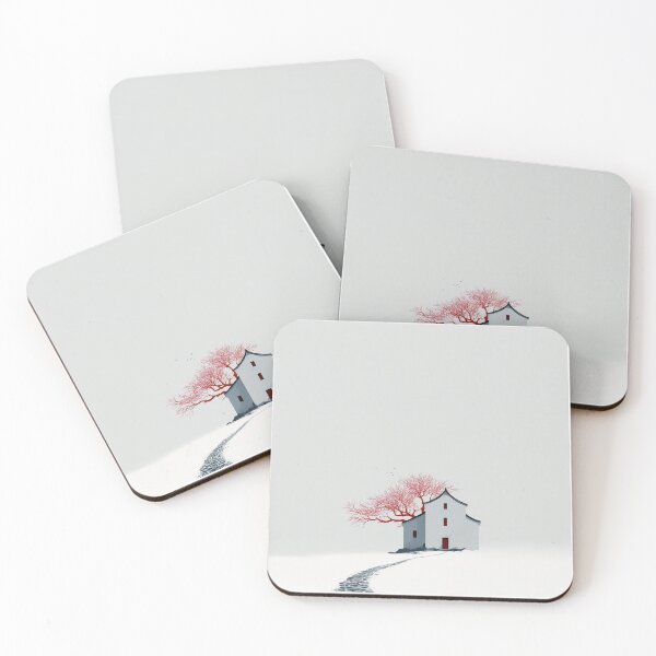 Item preview, Minimal Chinese landscape painting red tree with walk way designed and sold by Artania21.