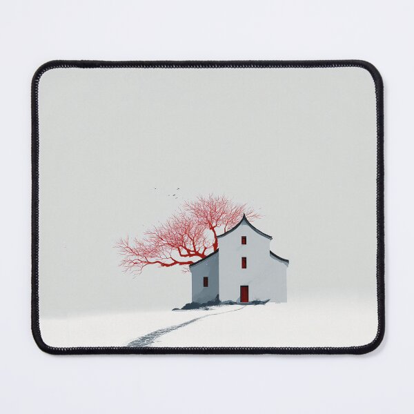 Item preview, Minimal Chinese landscape painting red tree with walk way designed and sold by Artania21.
