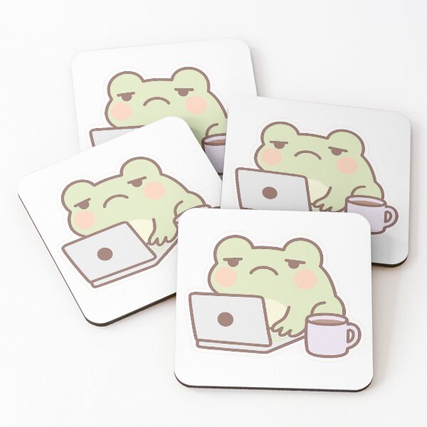 Item preview, Kawaii frog working with coffee and laptop designed and sold by Yuliik.