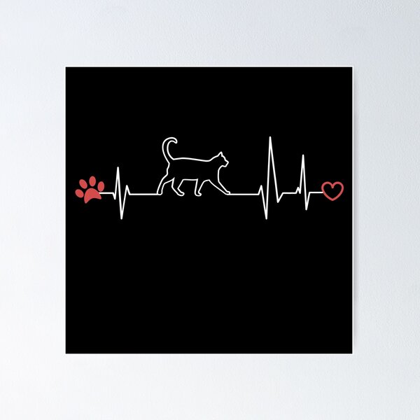 Item preview, Cat Walking on Heartbeat – White Line with Red Heart Design designed and sold by  Catpuccino.