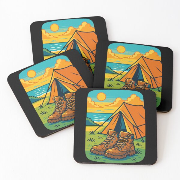 Item preview, Camping Adventure Boots Tent Beach Sunset designed and sold by LuminOrb.
