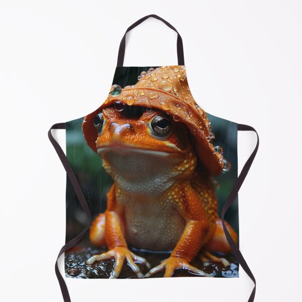 Item preview, Funny little orange frog with rain hat designed and sold by Thread & Chuckles.