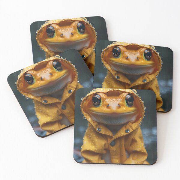 Item preview, Funny little yellow frog wearing a raincoat designed and sold by Thread & Chuckles.