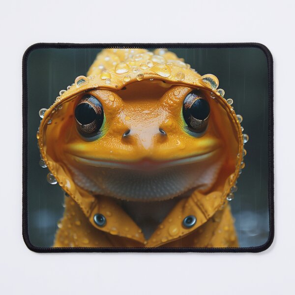 Item preview, Funny little yellow frog wearing a raincoat designed and sold by Thread & Chuckles.
