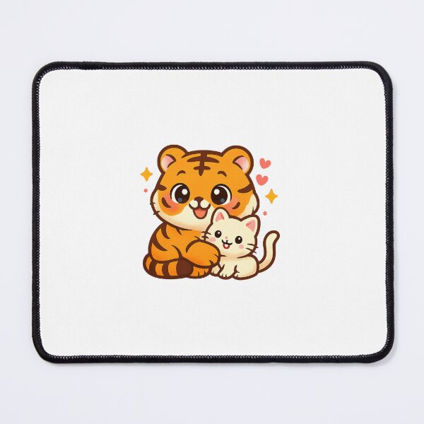 Item preview, Kawaii Tiger Cuddling Cat – Cute Chibi Animal Illustration designed and sold by RonBear-Designs.