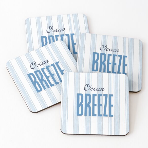 Item preview, Stripy blue “Ocean Breeze” quote, beach vibes designed and sold by PoppyPrintsCo.