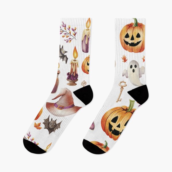 Item preview, Festive Halloween, pumpkins, ghosts, bats, autumn leaves, black background, orange elements, Cute characters, pumpkins with faces designed and sold by Tetiana Pohurska.