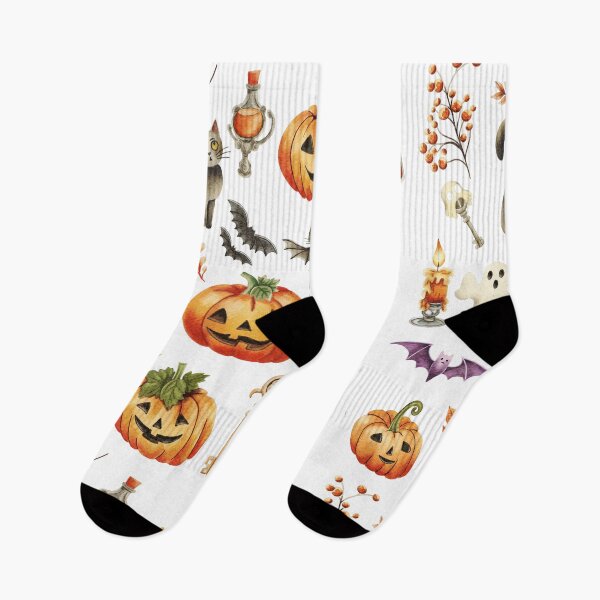 Item preview, Festive Halloween, pumpkins, ghosts, bats, autumn leaves, black background, orange elements, Cute characters, pumpkins with faces designed and sold by Tetiana Pohurska.
