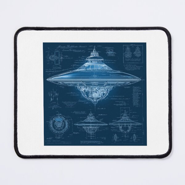 Item preview, UFO Spaceship Blueprint Design – Retro Sci-Fi Art designed and sold by casualnature.