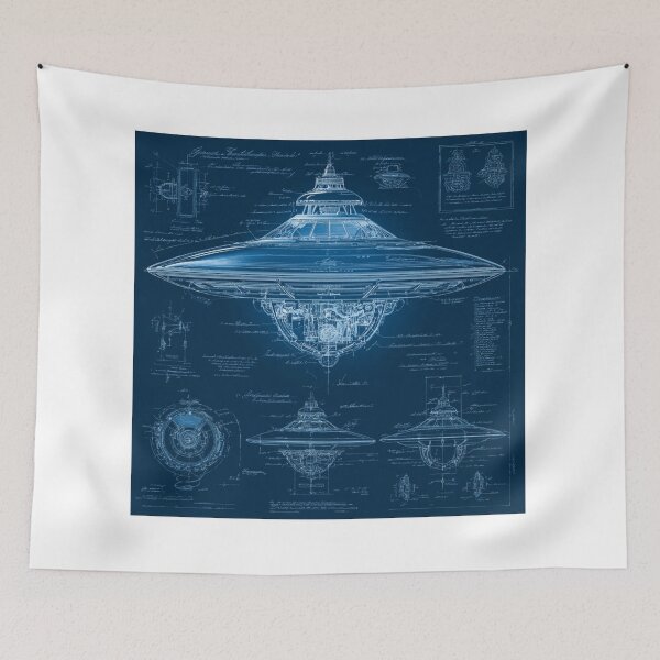 Item preview, UFO Spaceship Blueprint Design – Retro Sci-Fi Art designed and sold by casualnature.