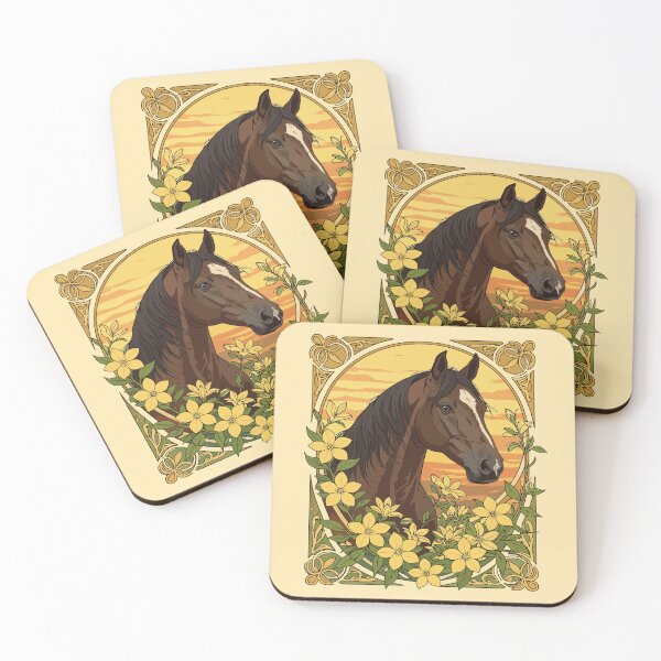 Item preview, Spanish Horse Breed Surrounded By Yellow Jasmine Flowers designed and sold by taiche.