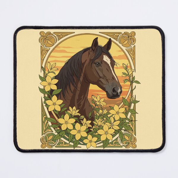 Item preview, Spanish Horse Breed Surrounded By Yellow Jasmine Flowers designed and sold by taiche.