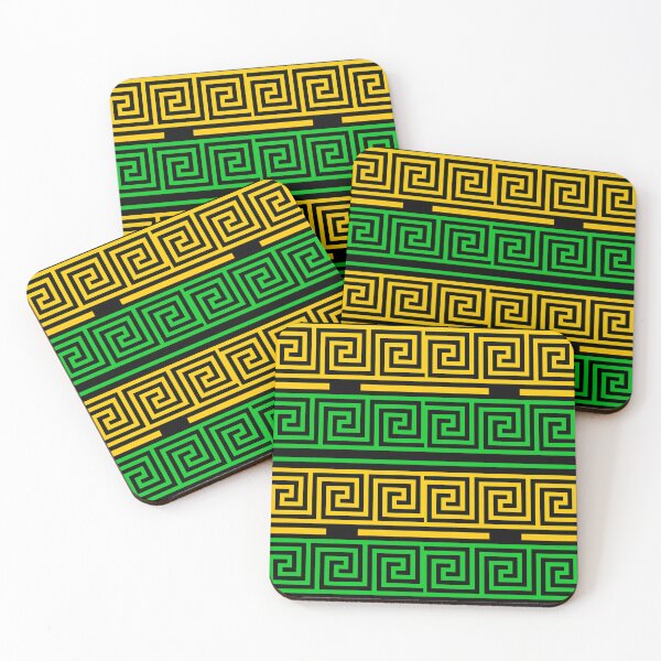 Item preview,  Black Background Green Yellow Greek Key Fret Design  designed and sold by PatternTitan.