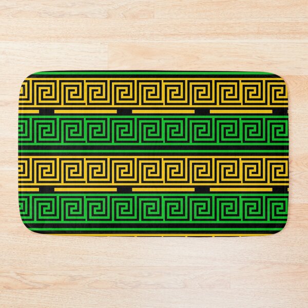 Item preview,  Black Background Green Yellow Greek Key Fret Design  designed and sold by PatternTitan.