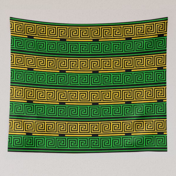 Item preview,  Black Background Green Yellow Greek Key Fret Design  designed and sold by PatternTitan.