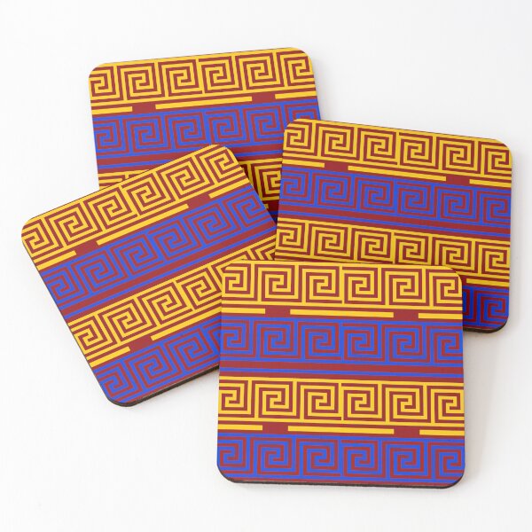 Item preview, Maroon Background Blue Yellow Greek Key Fret Design  designed and sold by PatternTitan.