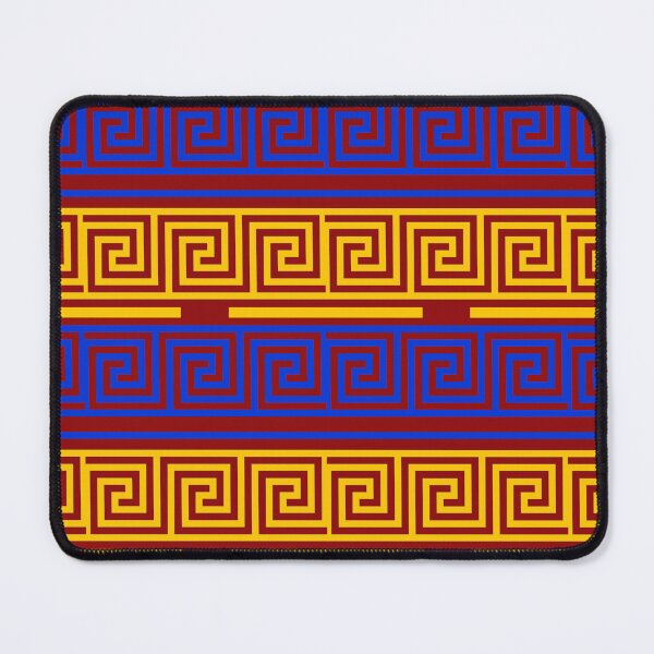 Item preview, Maroon Background Blue Yellow Greek Key Fret Design designed and sold by PatternTitan.