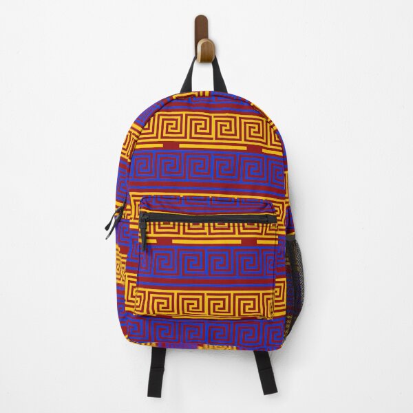 Item preview, Maroon Background Blue Yellow Greek Key Fret Design  designed and sold by PatternTitan.