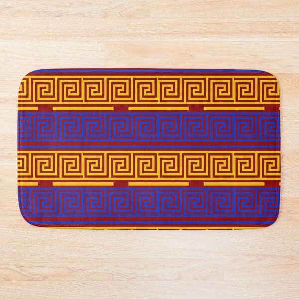 Item preview, Maroon Background Blue Yellow Greek Key Fret Design  designed and sold by PatternTitan.