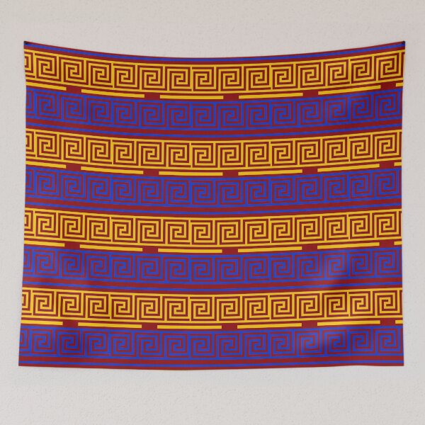 Item preview, Maroon Background Blue Yellow Greek Key Fret Design  designed and sold by PatternTitan.