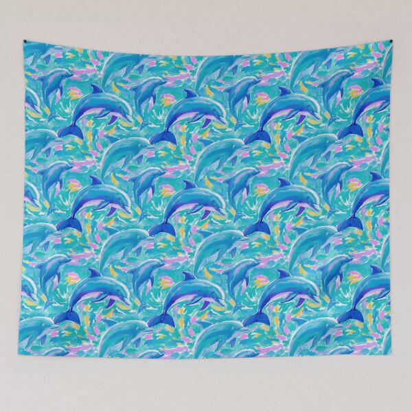 Item preview, Preppy dolphins playing in the turquoise sea markers and watercolir designed and sold by SophieClimaArt.