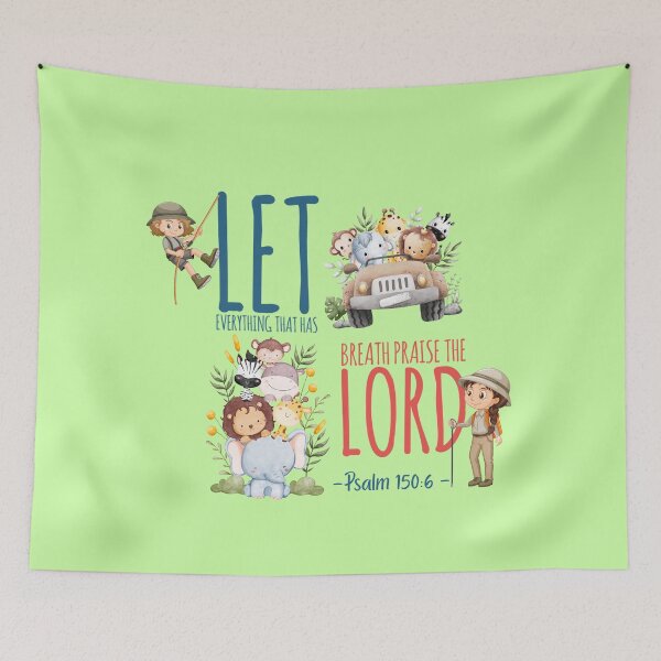 Item preview, Cute Safari Animals Bible Verse Art – Let Everything That Has Breath, Praise the Lord Psalm 150:6 | Christian Nursery Decor, Faith-Based Kawaii Design, Encouragement Gift designed and sold by AmenAlways.