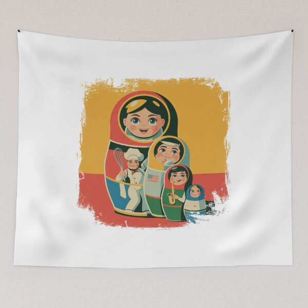 Item preview, Matryoshka Careers – Retro Russian Nesting Dolls, Babushka with Professions designed and sold by Okada's t-shirts & accessories.
