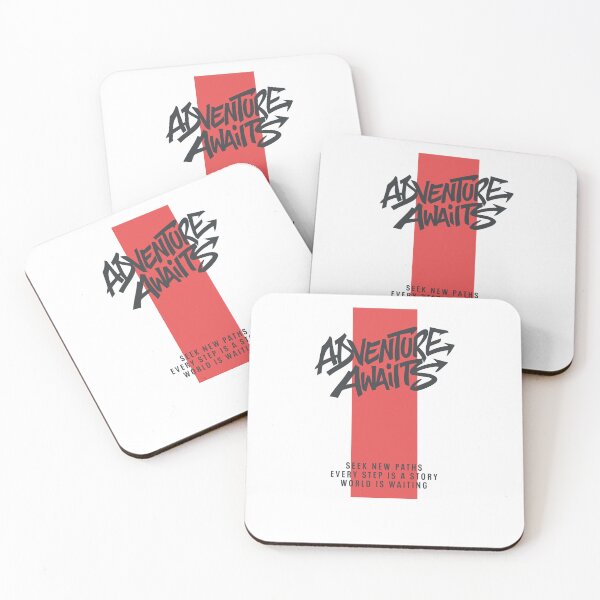 Item preview, Graffiti Text "Adventure Awaits" Gray Typography w/ Red Band on White designed and sold by Love, Amy.