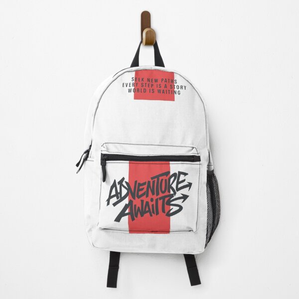 Item preview, Graffiti Text "Adventure Awaits" Gray Typography w/ Red Band on White designed and sold by LOVE, AMY.