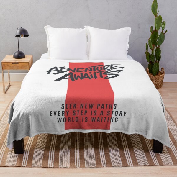 Item preview, Graffiti Text "Adventure Awaits" Gray Typography w/ Red Band on White designed and sold by LOVE, AMY.