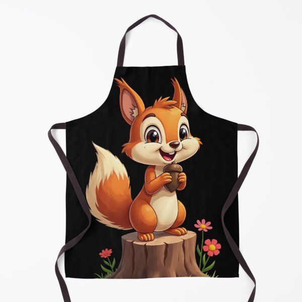 Item preview, Cute Cartoon Squirrel Standing on Tree Stump Holding Acorn Surrounded by Flowers Adorable Woodland Animal Illustration Art designed and sold by Mimoshi ⭐⭐⭐⭐⭐.