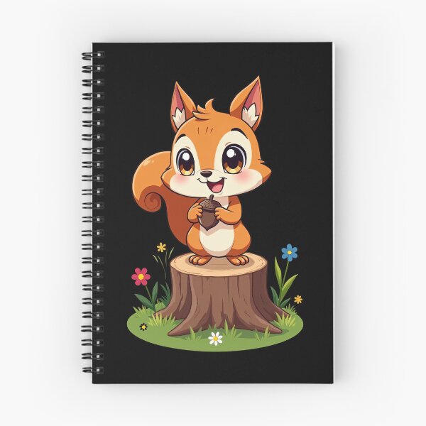 Item preview, Adorable Cartoon Squirrel Holding Acorn on Tree Stump Surrounded by Flowers Cute Woodland Animal Illustration for Kids designed and sold by Mimoshi ⭐⭐⭐⭐⭐.