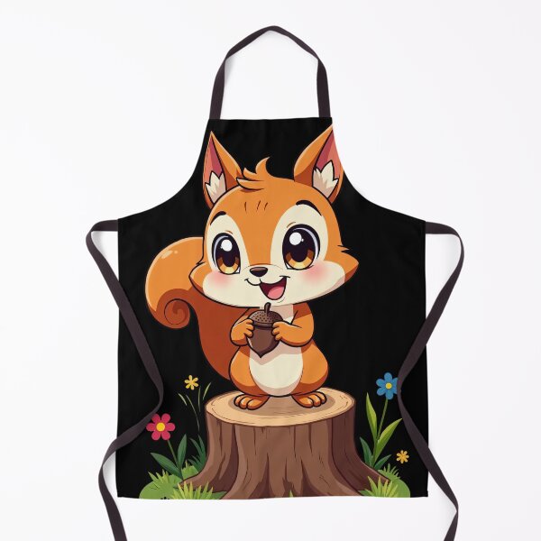 Item preview, Adorable Cartoon Squirrel Holding Acorn on Tree Stump Surrounded by Flowers Cute Woodland Animal Illustration for Kids designed and sold by Mimoshi ⭐⭐⭐⭐⭐.