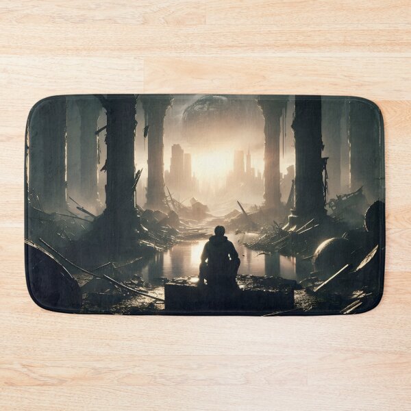 Item preview, Solitary Figure in Post-Apocalyptic Ruins designed and sold by PandaTShirtShop.