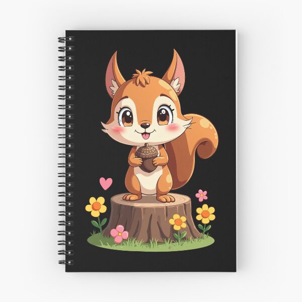 Item preview, Cute Cartoon Squirrel Holding Acorn on Tree Stump Surrounded by Flowers Adorable Animal Illustration Playful Forest Character designed and sold by Mimoshi ⭐⭐⭐⭐⭐.