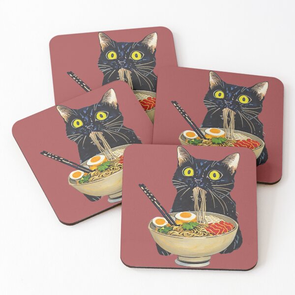 Item preview, Black cat eating ramen designed and sold by SlowToes.