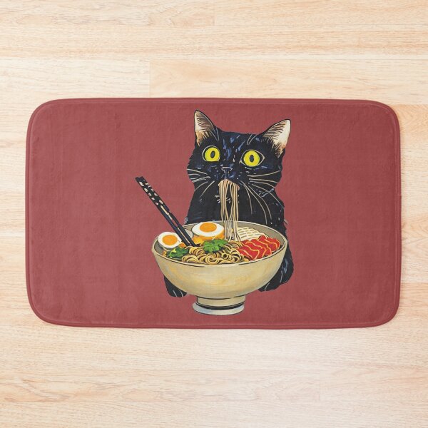 Item preview, Black cat eating ramen designed and sold by SlowToes.