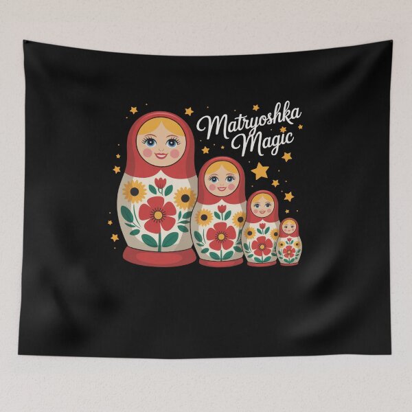 Item preview, Vintage Russian Matryoshka Babushka Doll – Retro Folk Nesting Doll Design | Matryoshka Magic designed and sold by Okada's t-shirts & accessories.